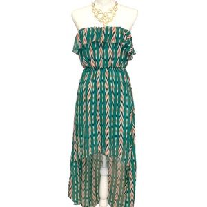 🆕 Gorgeous New MAITAI Green Flounce Tube Top White Sherbet Chevron Hi Lo Dress